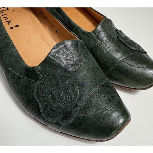 Think! Womens Italian Leather Pumps Green Size 41 Classic Flower Design Nature - Picture 2 of 12